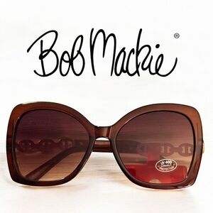Bob Mackie Oversized Brown Sunglasses With Gold Link On Arms